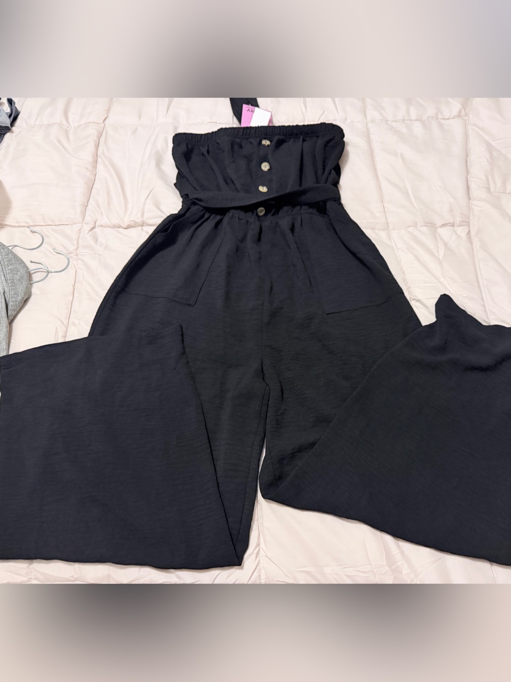 BerryBliss Black Strapless Wide-Leg Jumpsuit with Button Front size large NWT
